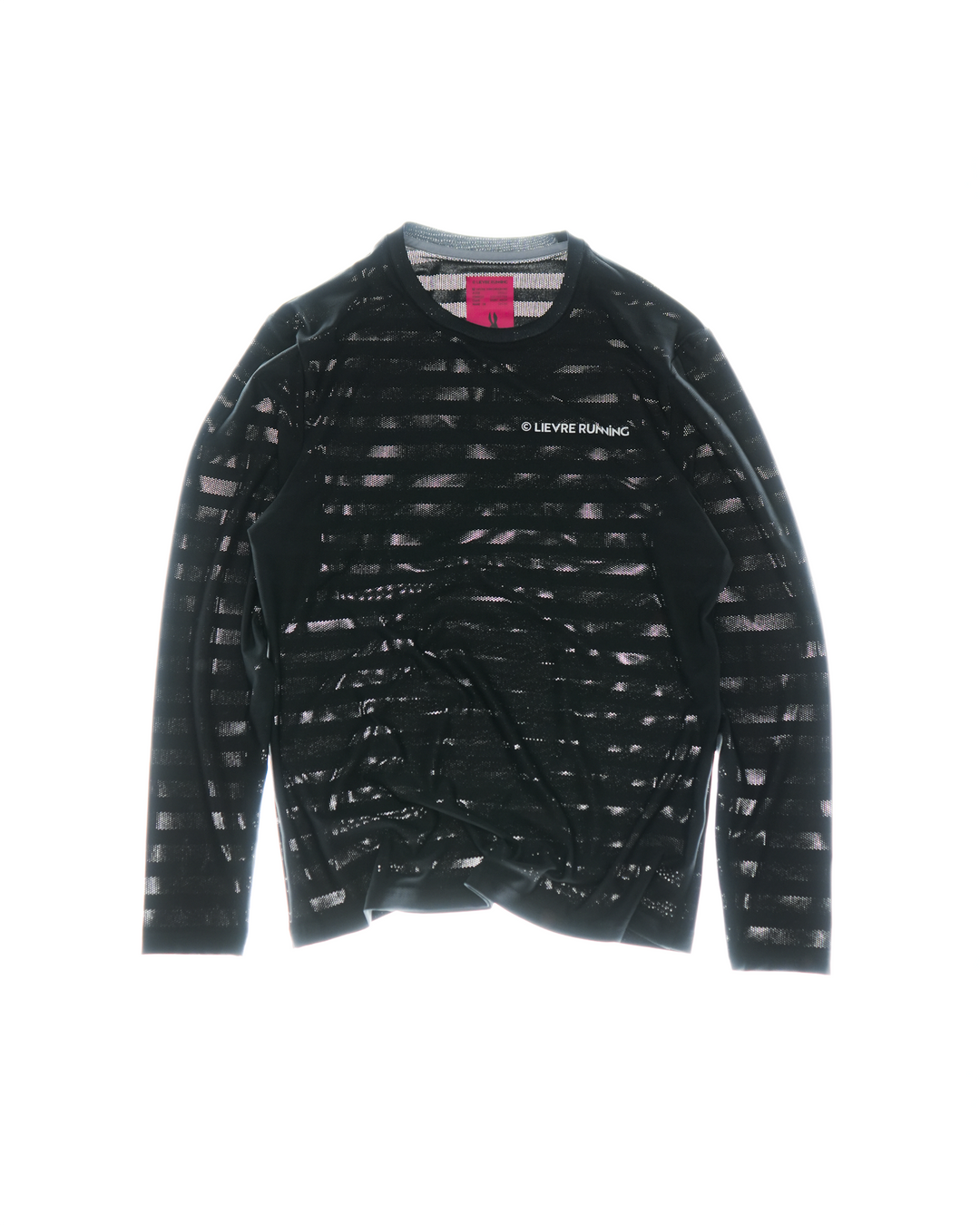 Black patterned Lievre Running long sleeve shirt branding on a white background