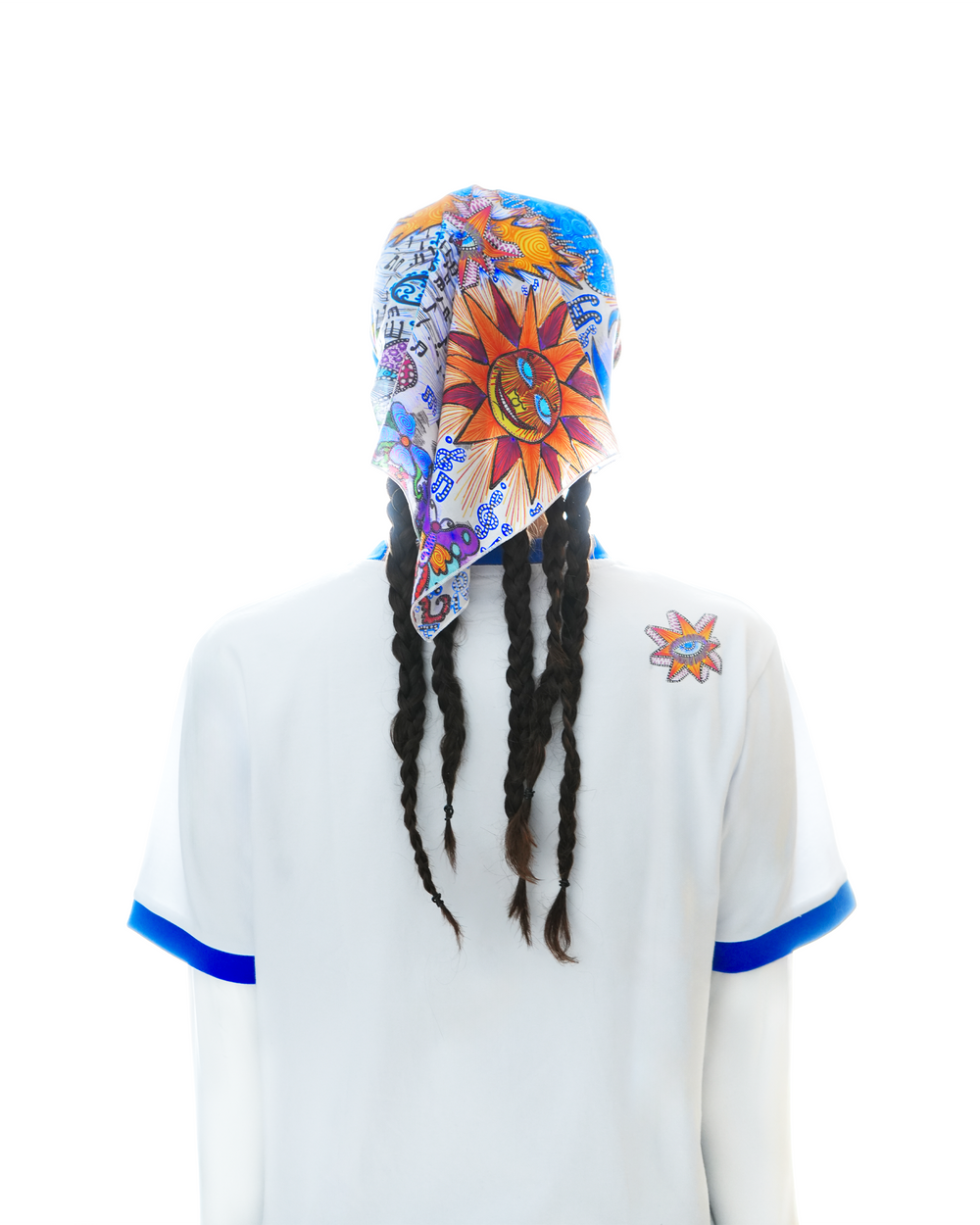 Art of Running bandana by Lievre Running featuring a vibrant multicolour illustrated pattern by artist Adrien Sabbah, lightweight fabric designed for running and outdoor use.