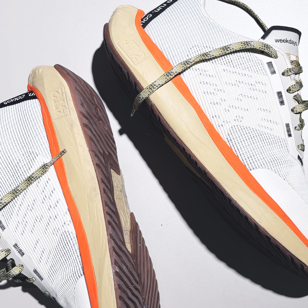 4T2 - weekdays running shoe in new vintage white with dual density midsole and durable outsole.