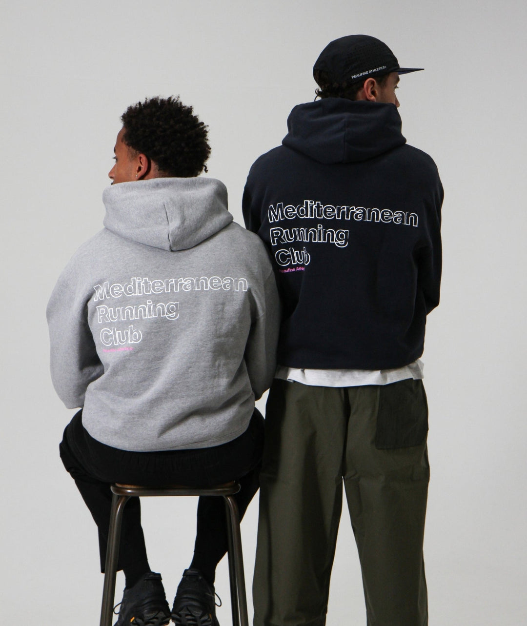Peaufine Athletics Heavyweight Hoodie Mediterranean Running Club Heather Grey — front view