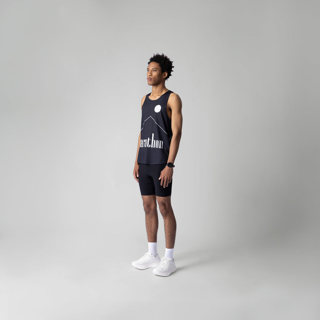 A black Marlboro singlet featuring a breathable design for running and workouts, made from lightweight polyester and spandex.