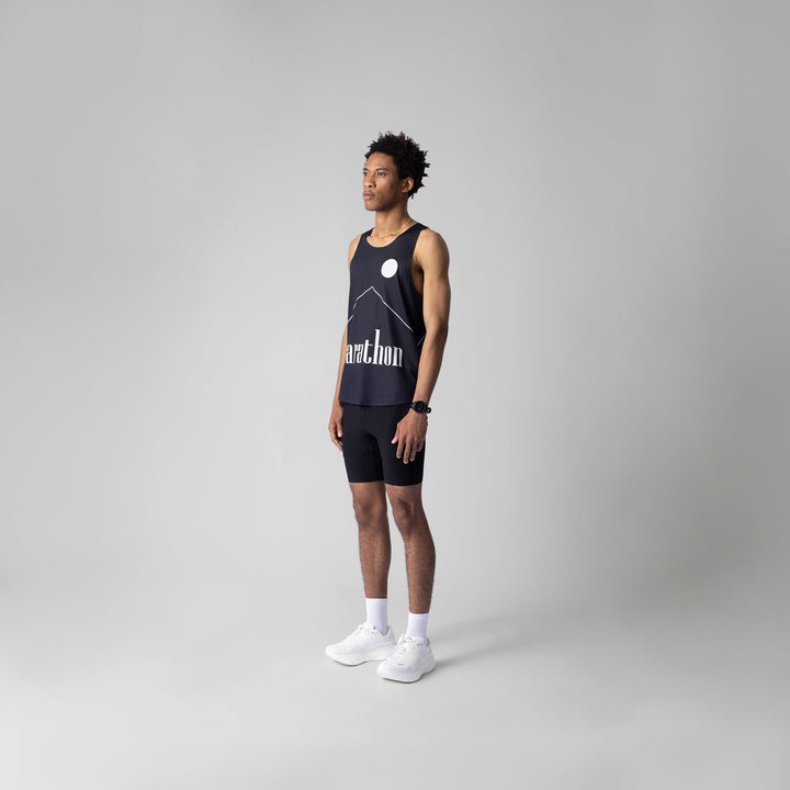 A black Marlboro singlet featuring a breathable design for running and workouts, made from lightweight polyester and spandex.