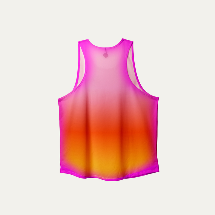 Front view of the Participation Pink Glow Singlet showcasing its breathable fabric and vibrant pink color.