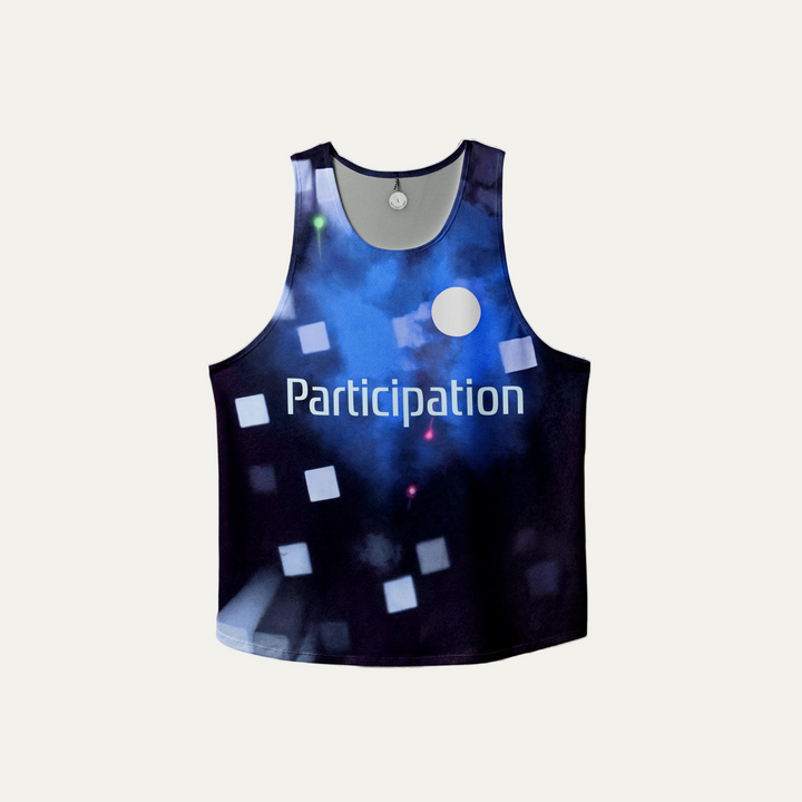 Participation PS Singlet featuring a vintage video game design, ideal for activewear.