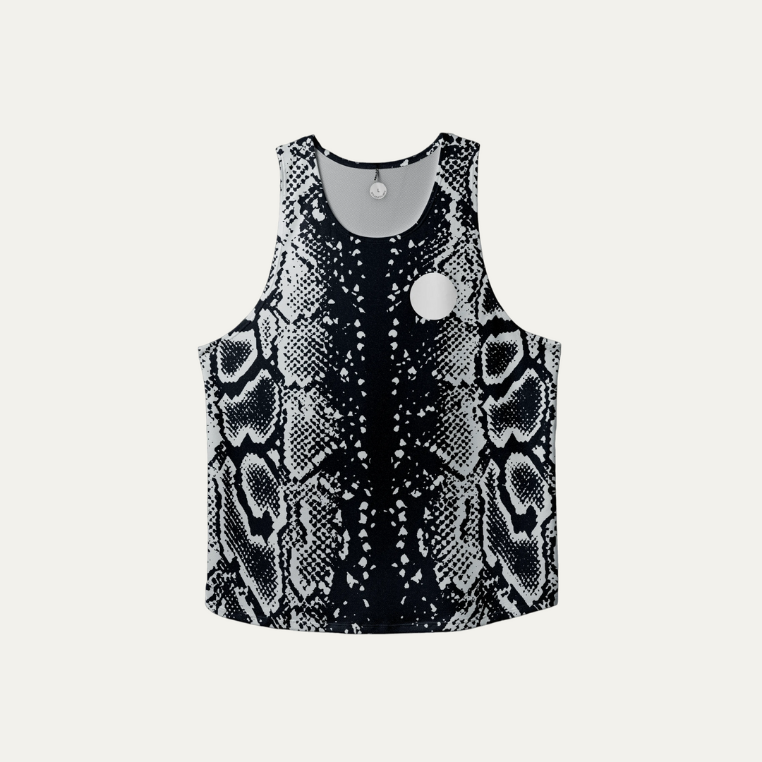 A detailed image of the Participation Python Singlet showcasing its breathable fabric and design, suitable for activewear.