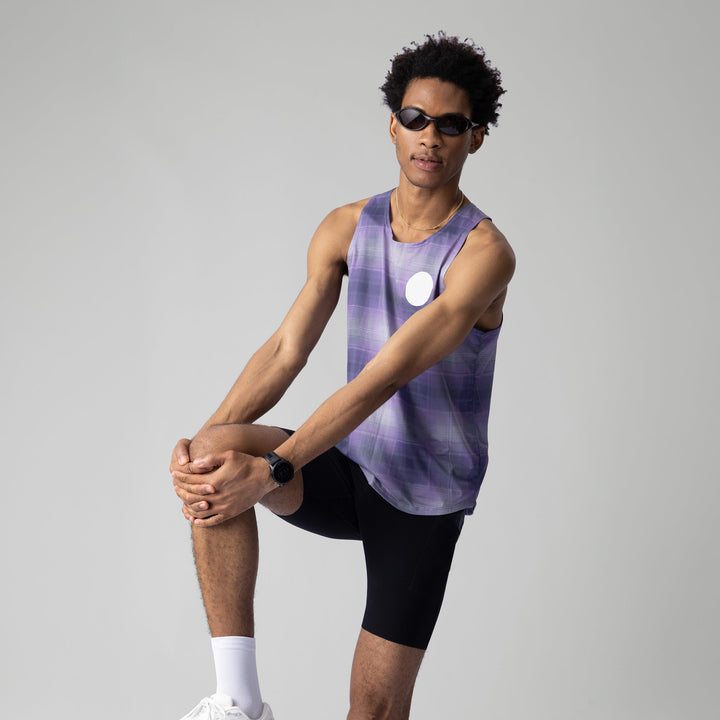 Lightweight plaid singlet from Participation, designed for comfort and moisture-wicking during workouts.