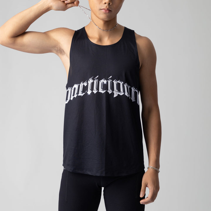 Front view of the Chrome Participant V2 Singlet showcasing its breathable fabric and active design for workouts.