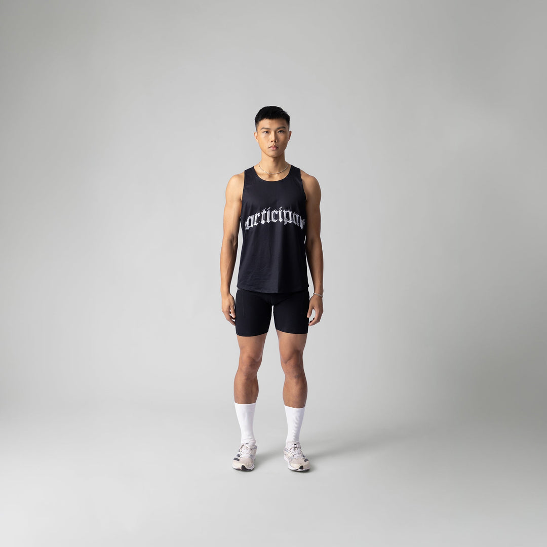 Front view of the Chrome Participant V2 Singlet showcasing its breathable fabric and active design for workouts.