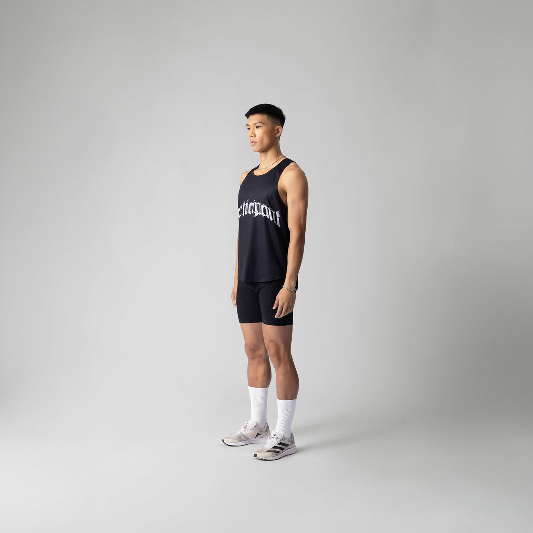Front view of the Chrome Participant V2 Singlet showcasing its breathable fabric and active design for workouts.