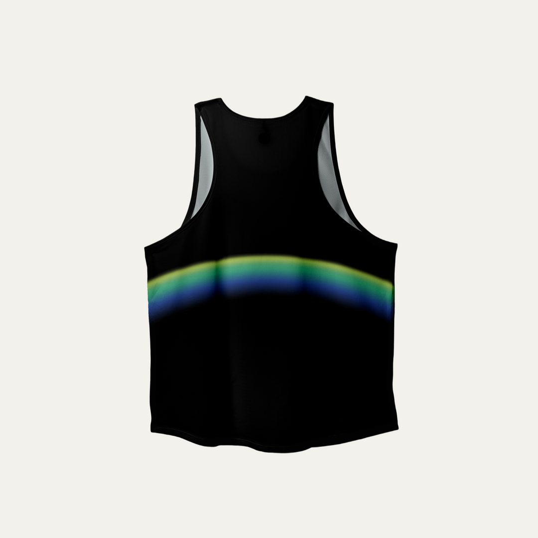 Participation Dark rainbow Singlet showcasing a vibrant design perfect for running