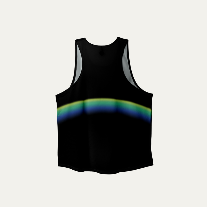 Participation Dark rainbow Singlet showcasing a vibrant design perfect for running