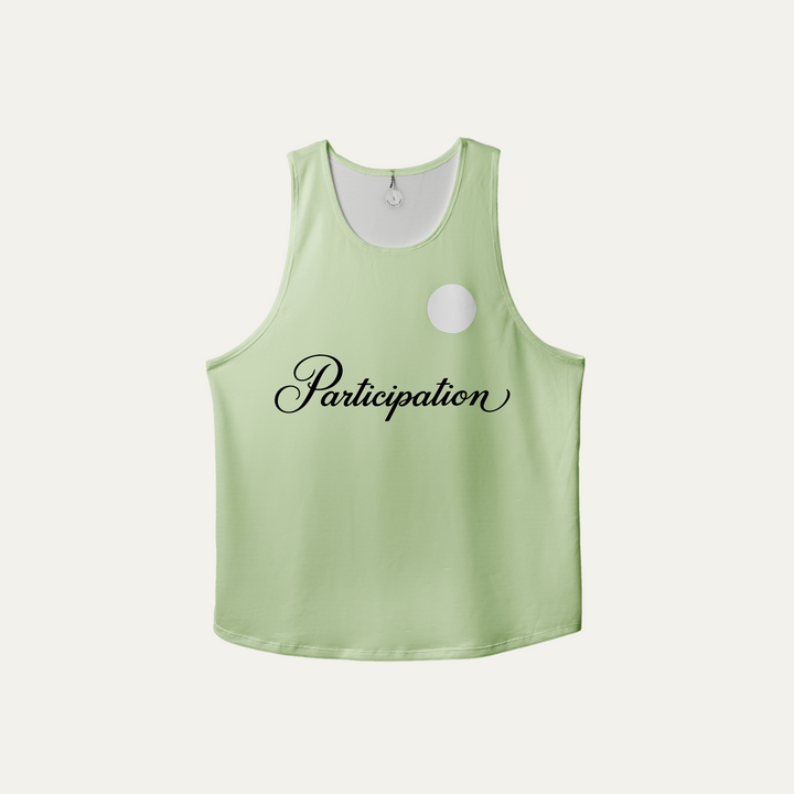 Lightweight green pistachio Exercise Singlet by Participation, designed for breathability and quick-drying for workouts.