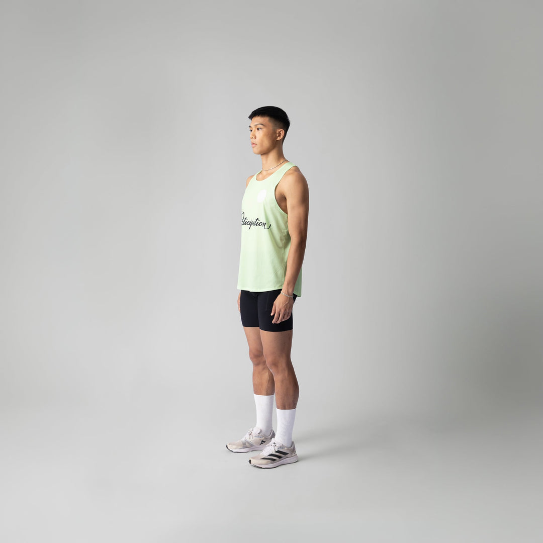 Lightweight green pistachio Exercise Singlet by Participation, designed for breathability and quick-drying for workouts.