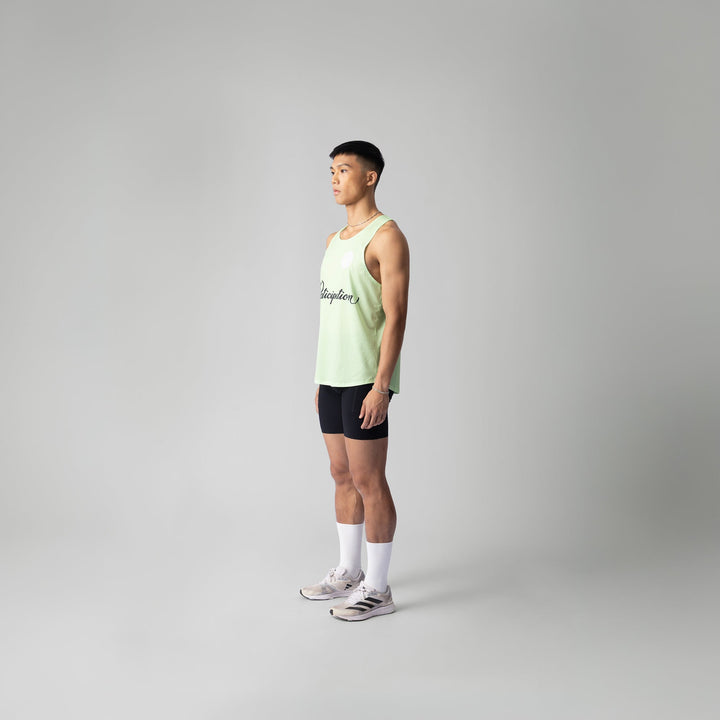 Lightweight green pistachio Exercise Singlet by Participation, designed for breathability and quick-drying for workouts.
