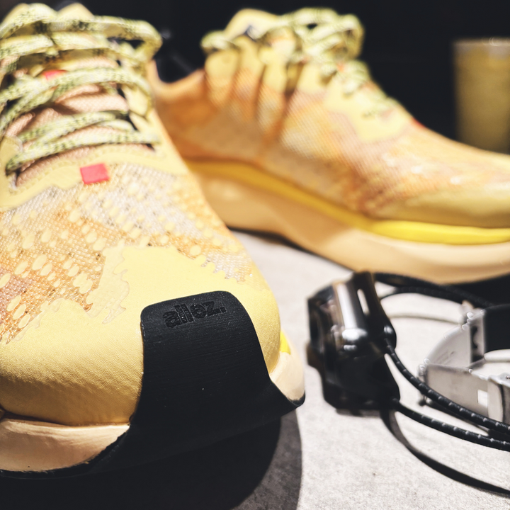 4T2 one more running shoes in yellow color featuring a lightweight design and grippy outsole.