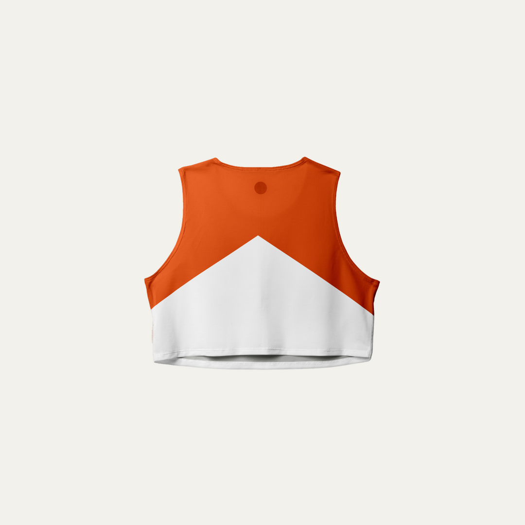 Participation Marathon Red Crop Singlet, lightweight and breathable, designed for long-distance runners.