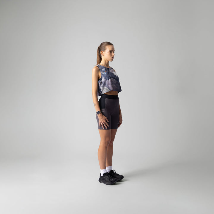 British Shorthair Crop Singlet by Participation showcasing a unique cat-inspired design.