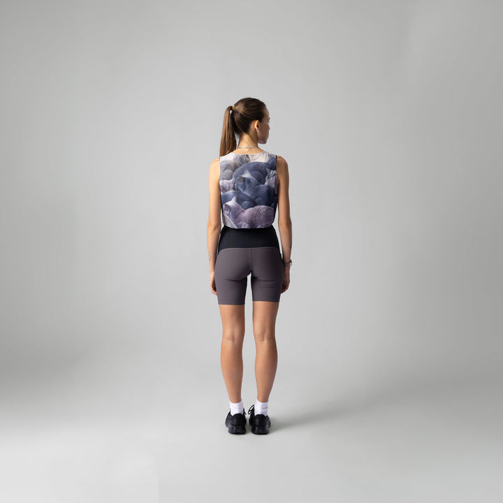 British Shorthair Crop Singlet by Participation showcasing a unique cat-inspired design.