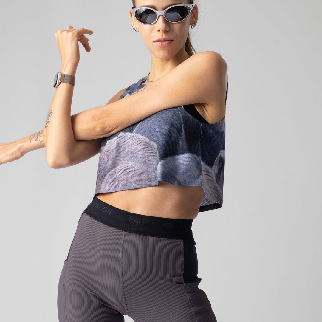 British Shorthair Crop Singlet by Participation showcasing a unique cat-inspired design.