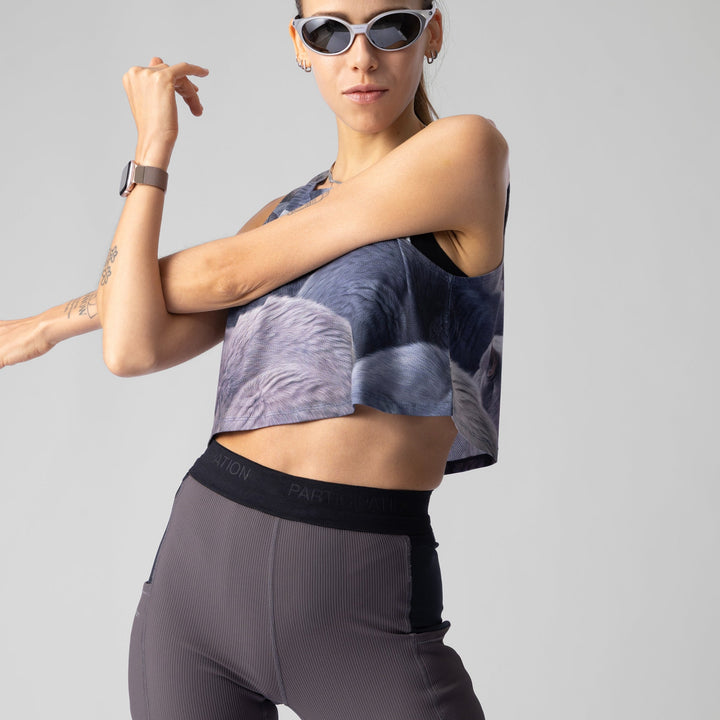 British Shorthair Crop Singlet by Participation showcasing a unique cat-inspired design.