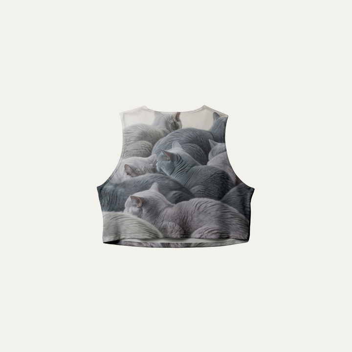 British Shorthair Crop Singlet by Participation showcasing a unique cat-inspired design.