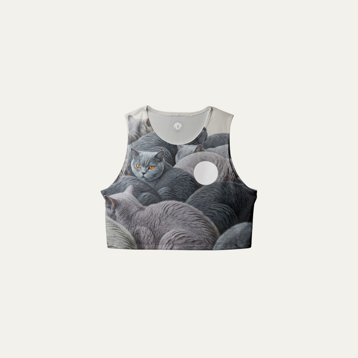British Shorthair Crop Singlet by Participation showcasing a unique cat-inspired design.