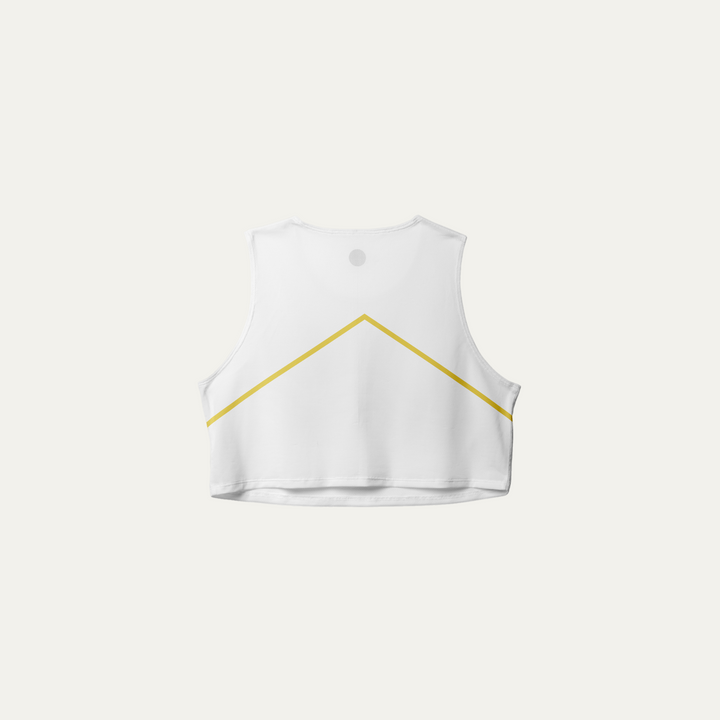 Front view of the Participation Marathon Light Crop Singlet showing its lightweight and breathable design in vibrant red color.