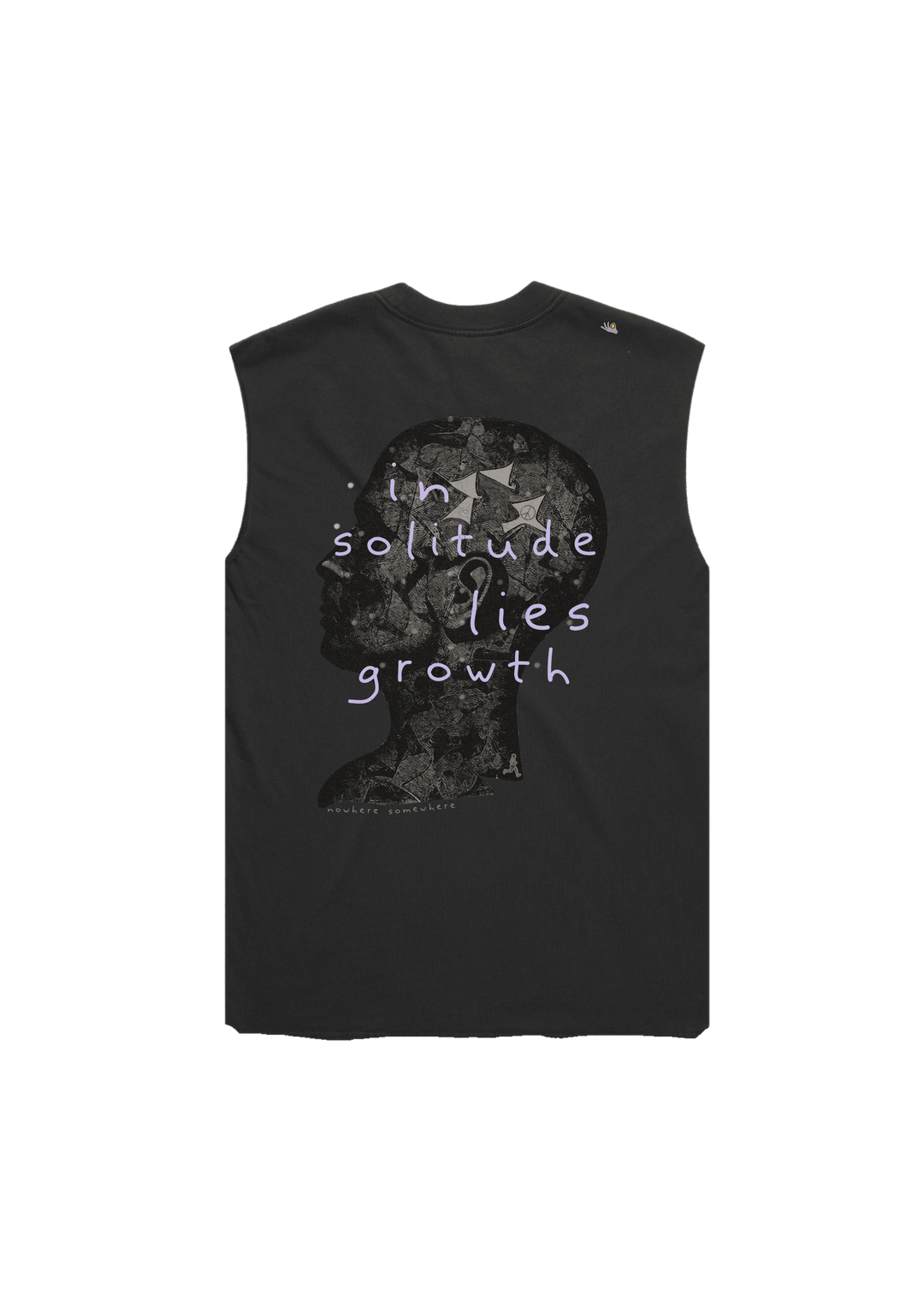 Nowhere Somewhere In Solitude Lies Growth Tank with PeaceBreathe ventilation and raw edge finish