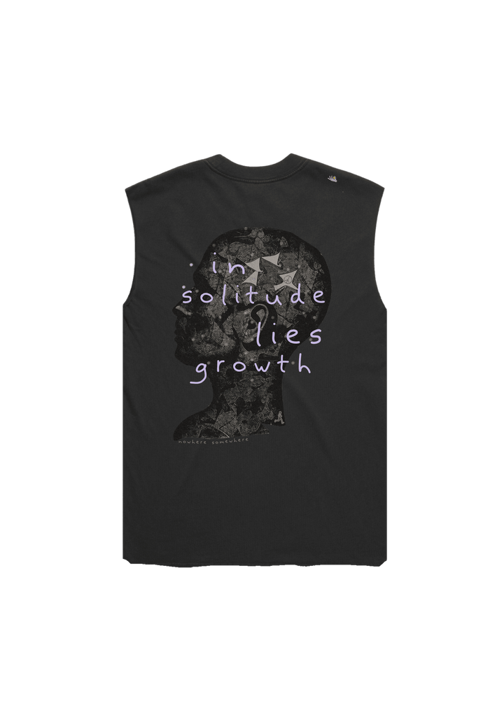 Nowhere Somewhere In Solitude Lies Growth Tank with PeaceBreathe ventilation and raw edge finish
