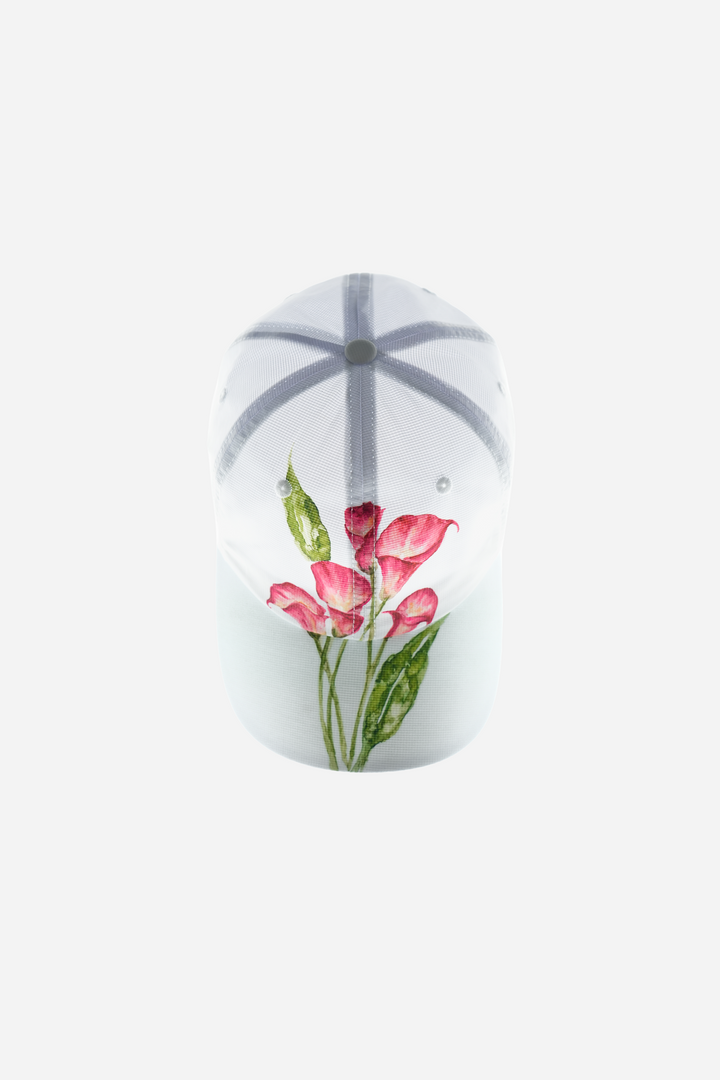 Lievre Running Le Langages des Fleurs running cap, lightweight technical fabric with floral design and adjustable back cord.