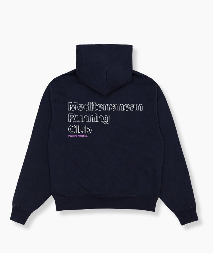 Peaufine Athletics Heavyweight Hoodie Mediterranean Running Club Navy FW26 — lifestyle