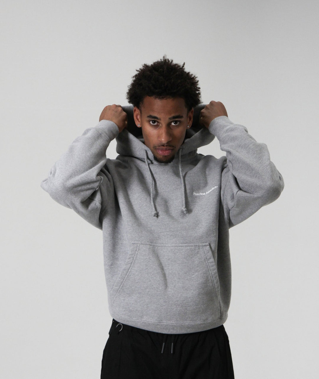 Peaufine Athletics Heavyweight Hoodie Mediterranean Running Club Heather Grey — detail