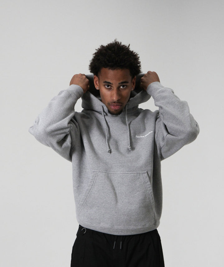 Peaufine Athletics Heavyweight Hoodie Mediterranean Running Club Heather Grey — detail