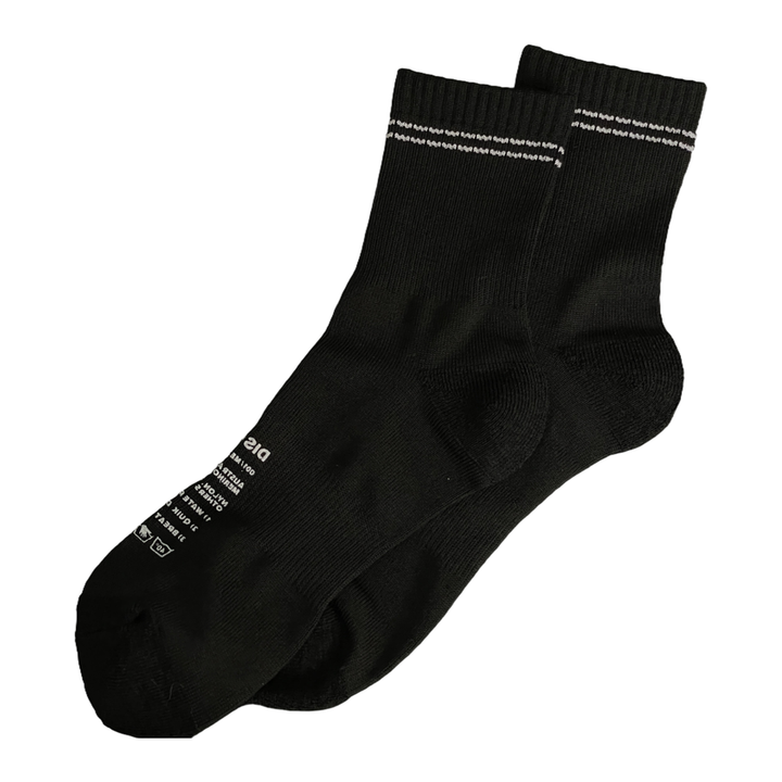 Black DISCLOSE 001 merino blend running socks made from soft, breathable merino wool blend fabric