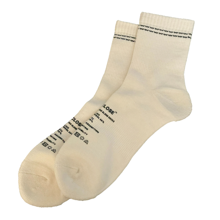 White DISCLOSE 001 merino blend running socks made from soft, breathable merino wool blend fabric