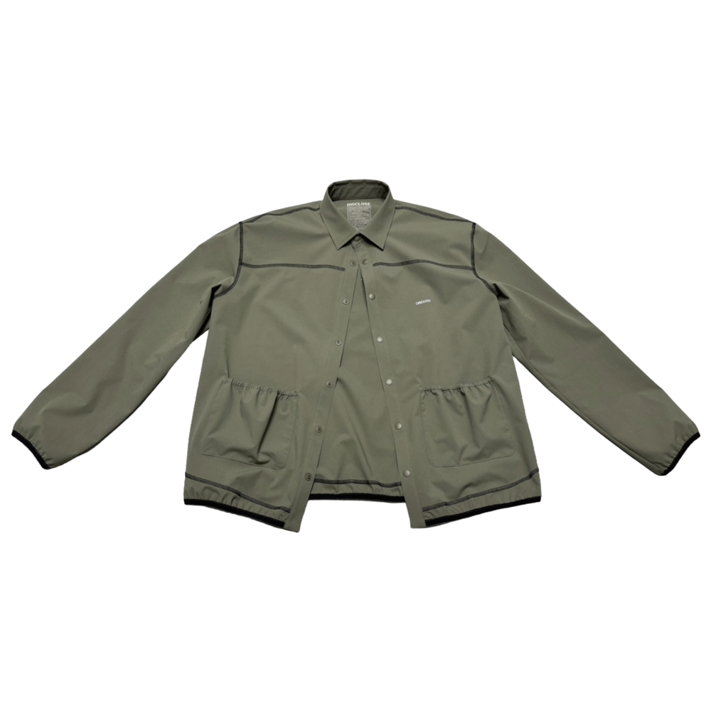 Dark Olive DISCLOSE 002 All Terrain Button Down Shirt, lightweight technical button down shirt designed for running, hiking, and changing outdoor conditions