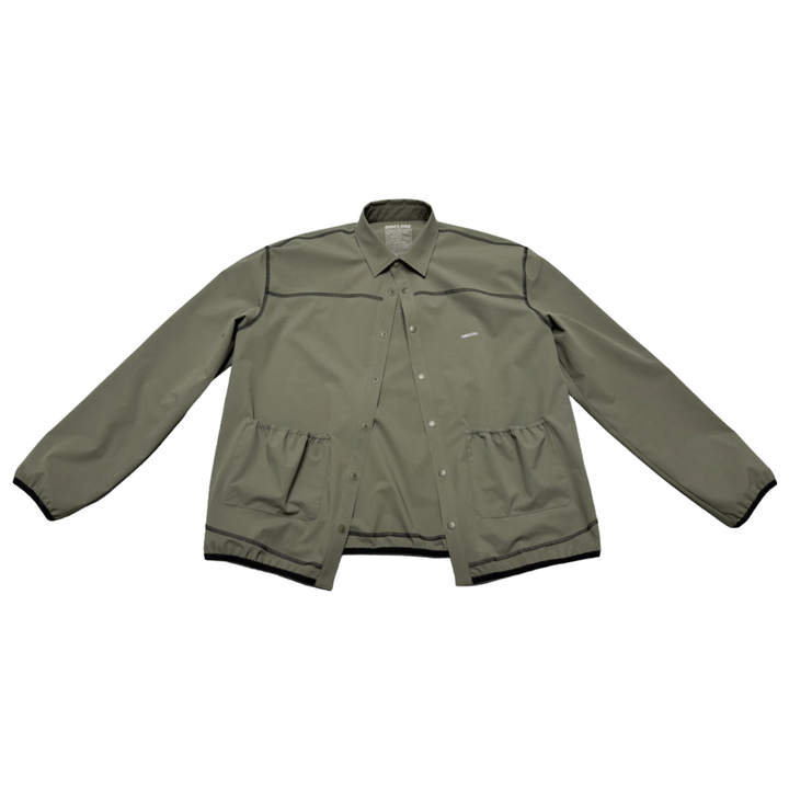 Dark Olive DISCLOSE 002 All Terrain Button Down Shirt, lightweight technical button down shirt designed for running, hiking, and changing outdoor conditions