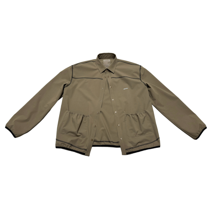 Khaki DISCLOSE 002 All Terrain Button Down Shirt, lightweight technical button down shirt designed for running, hiking, and changing outdoor conditions
