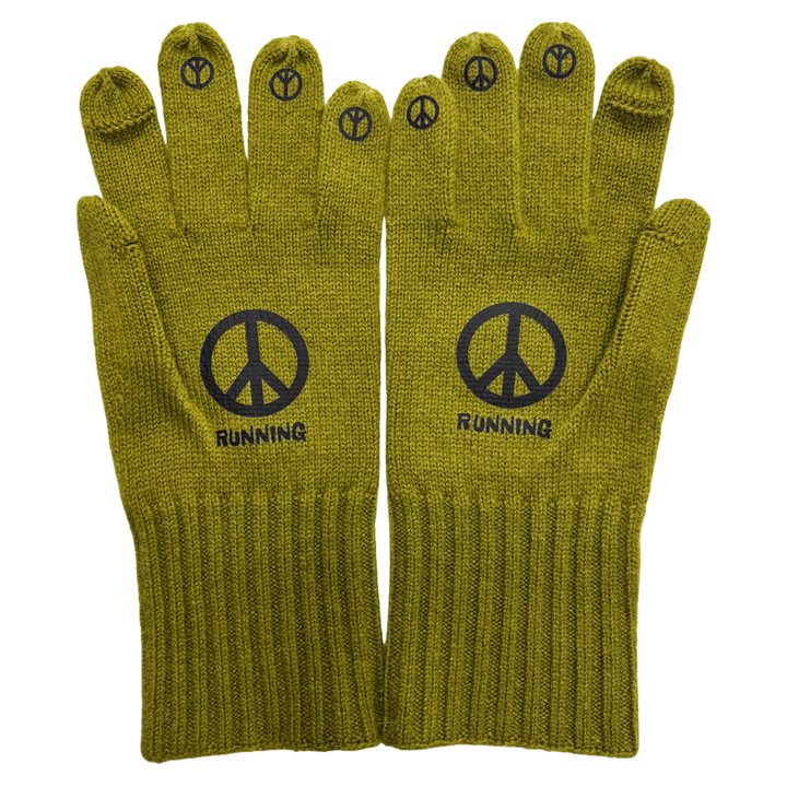Dark Olive DISCLOSE 003 LSD Peace Gloves, ultra-light merino wool and cashmere running gloves for warmth without bulk
