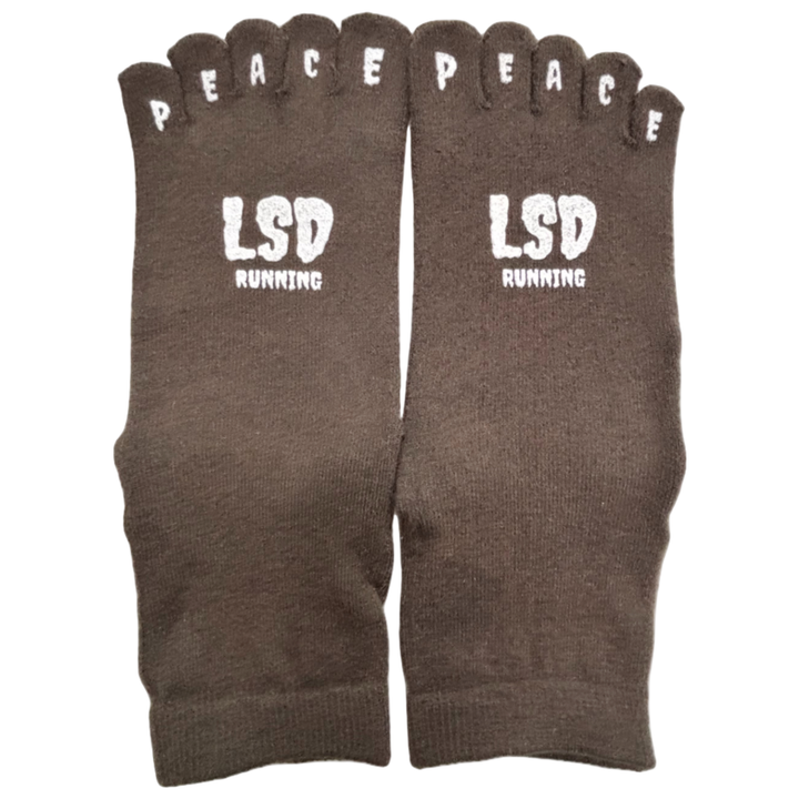 Brown DISCLOSE 004 LSD Peace Toe Crew Socks Merino, five-toe running socks with merino wool for natural comfort and better moisture control