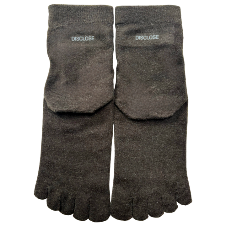 Dark Brown DISCLOSE 004 LSD Peace Toe Crew Socks Merino, five-toe running socks with merino wool for natural comfort and better moisture control
