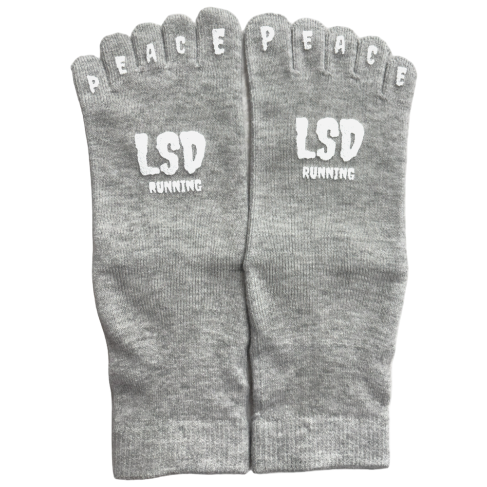 Grey DISCLOSE 004 LSD Peace Toe Crew Socks Merino, five-toe running socks with merino wool for natural comfort and better moisture control