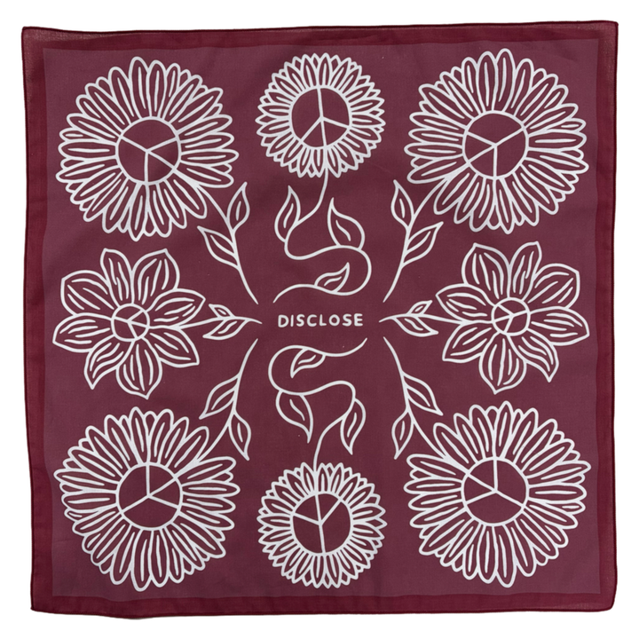 Burgundy DISCLOSE 005 Inner Bloom Running Bandana, soft lightweight cotton bandana for running, outdoor movement, and everyday wear