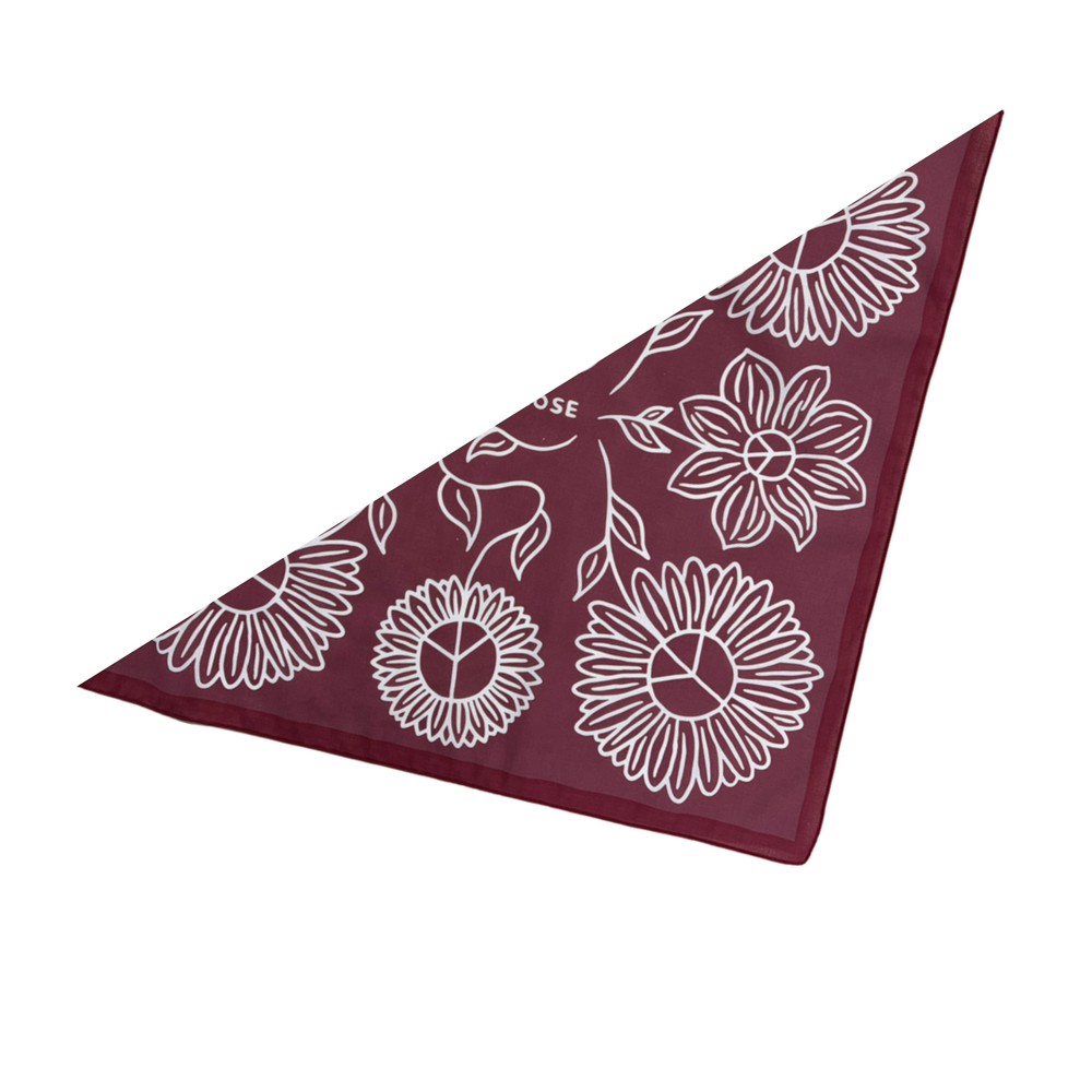Burgundy DISCLOSE 005 Inner Bloom Running Bandana, soft lightweight cotton bandana for running, outdoor movement, and everyday wear