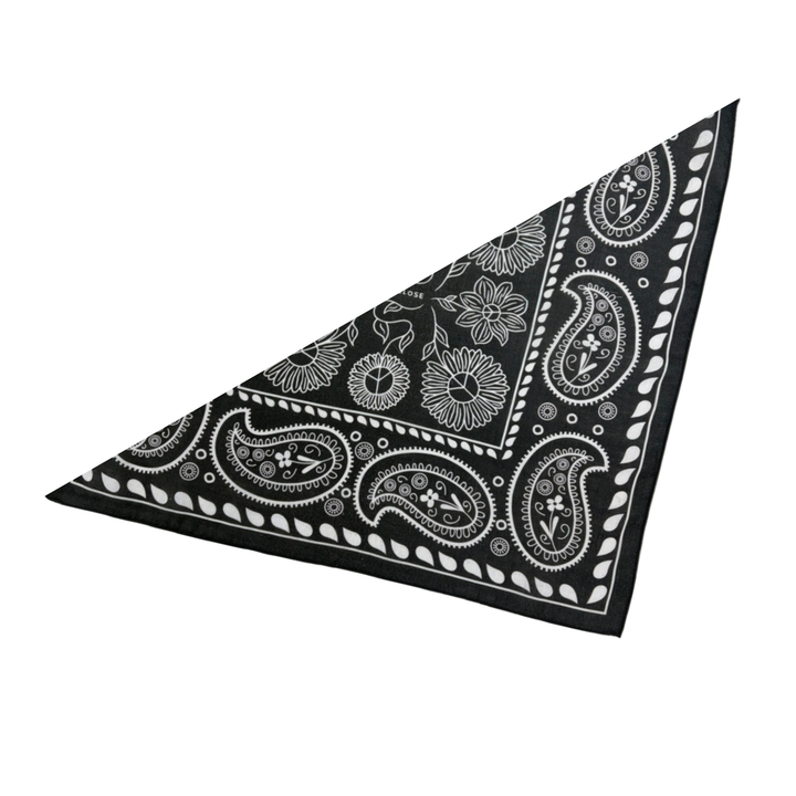 DISCLOSE 005 Inner Bloom Running Bandana in Pure Black, breathable cotton running bandana with original artwork by Denis Carrier