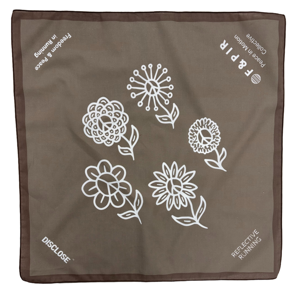 Taupe Brown DISCLOSE 005 Inner Bloom Running Bandana, soft lightweight cotton bandana for running, outdoor movement, and everyday wear