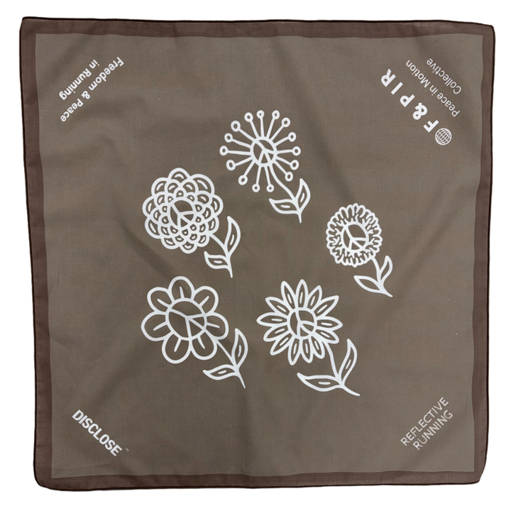 Taupe Brown DISCLOSE 005 Inner Bloom Running Bandana, soft lightweight cotton bandana for running, outdoor movement, and everyday wear