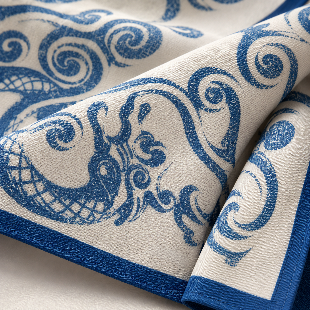 Lievre Running Indigo Dragon Gavroche, lightweight running bandana with bold all-over dragon illustration, versatile wear as headband, neck wrap or wrist tie.