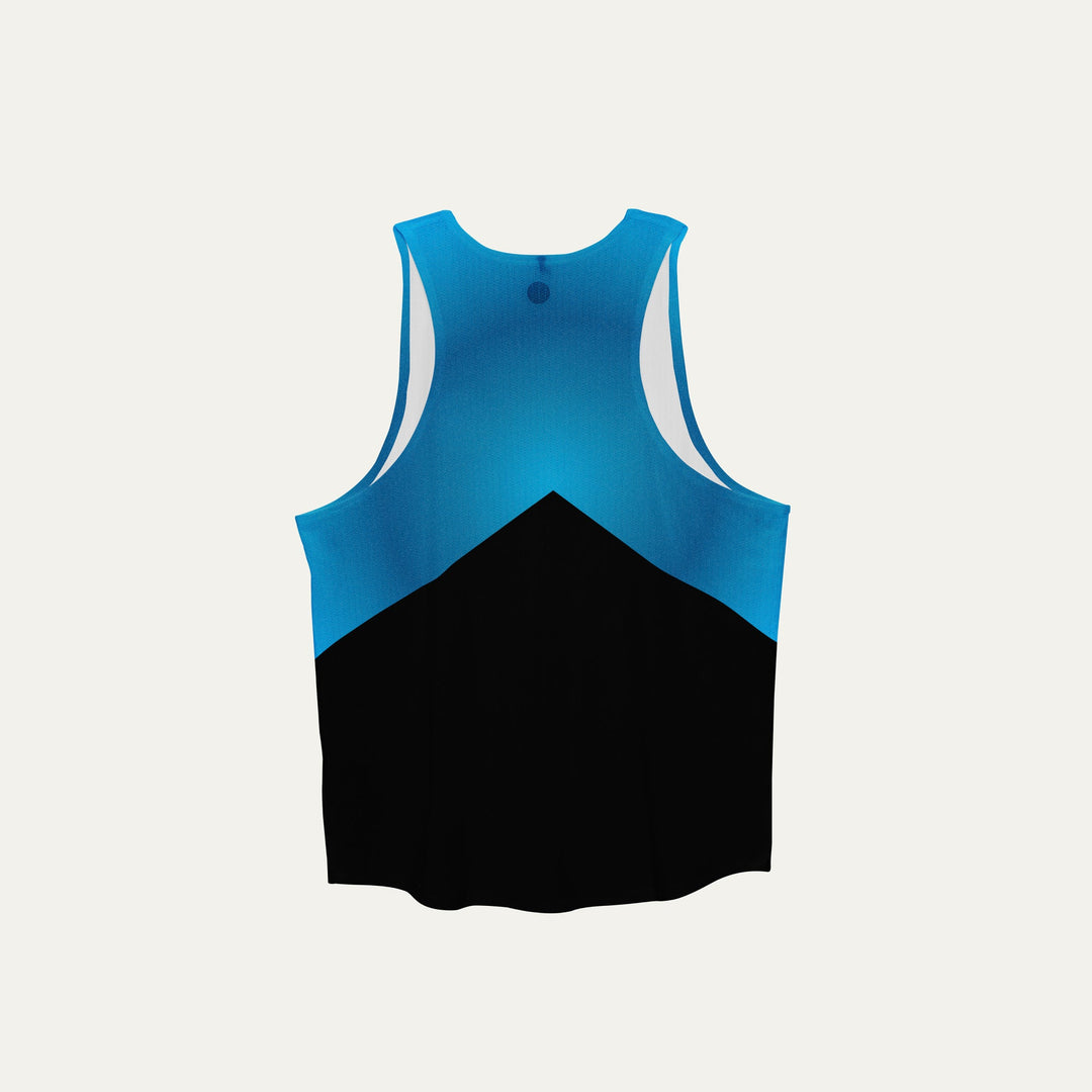 Participation Marlboro Menthol Marathon singlet, breathable mesh, blue-to-black color block, “Marathon” text, white circle logo on chest.