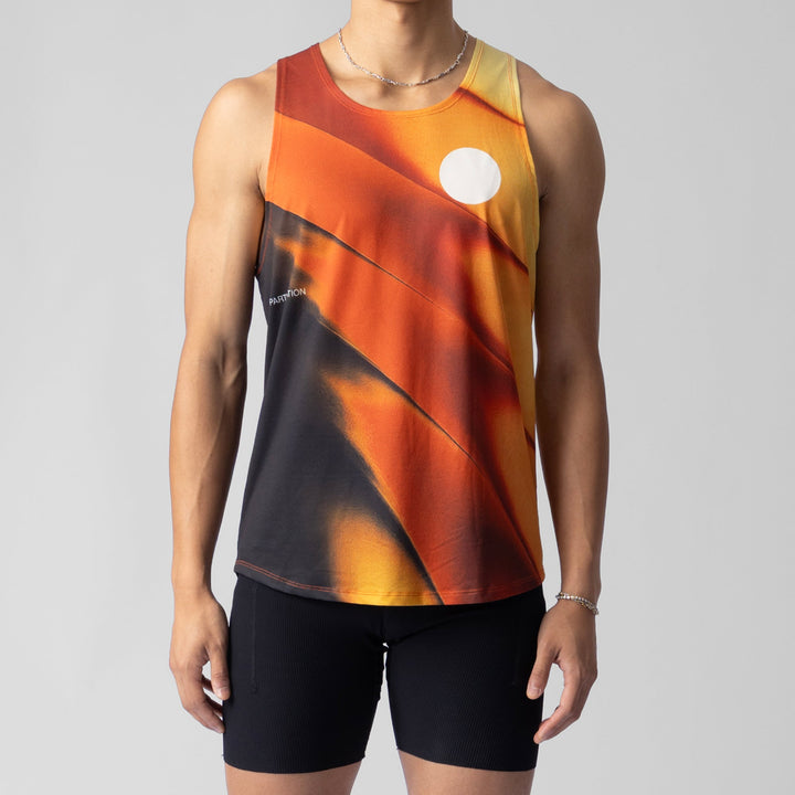 A lightweight and breathable orange singlet from Participation, designed for activewear with moisture-wicking properties.